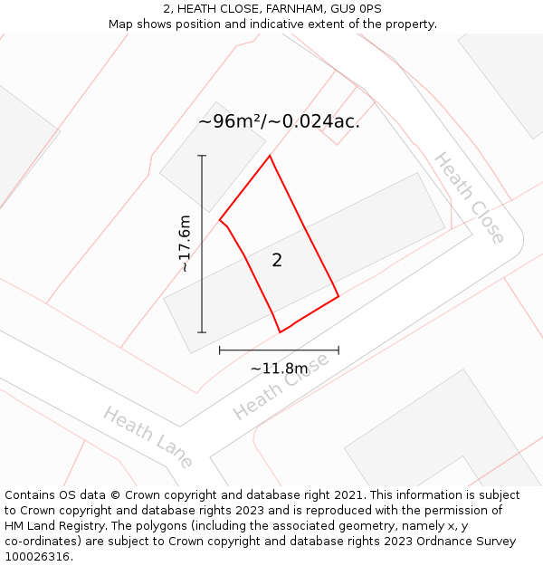 2, HEATH CLOSE, FARNHAM, GU9 0PS: Plot and title map