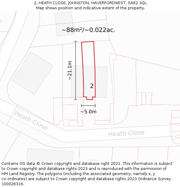 2, HEATH CLOSE, JOHNSTON, HAVERFORDWEST, SA62 3QL: Plot and title map