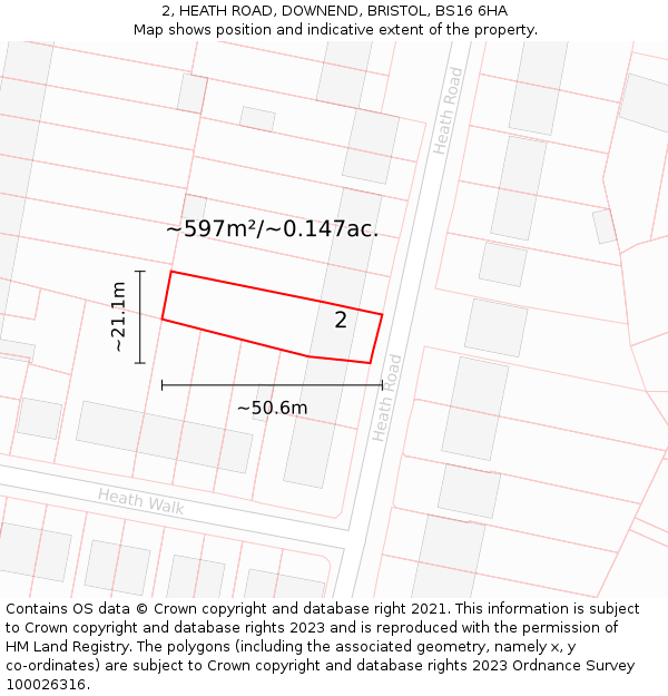 2, HEATH ROAD, DOWNEND, BRISTOL, BS16 6HA: Plot and title map