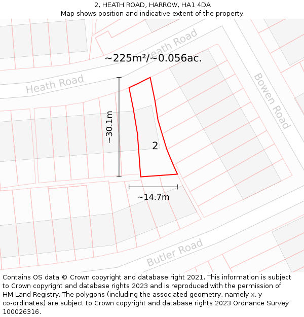 2, HEATH ROAD, HARROW, HA1 4DA: Plot and title map