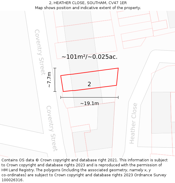 2, HEATHER CLOSE, SOUTHAM, CV47 1ER: Plot and title map