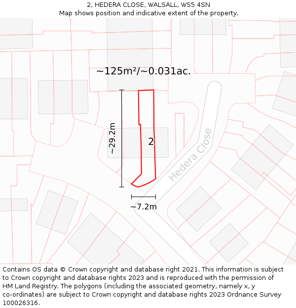 2, HEDERA CLOSE, WALSALL, WS5 4SN: Plot and title map