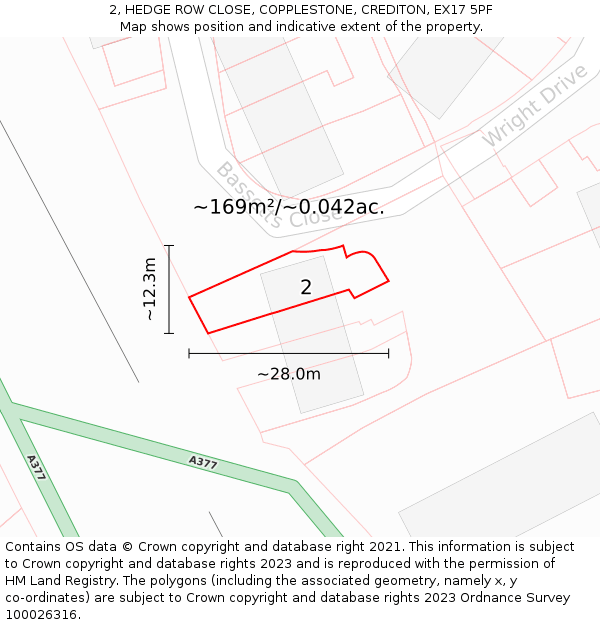 2, HEDGE ROW CLOSE, COPPLESTONE, CREDITON, EX17 5PF: Plot and title map