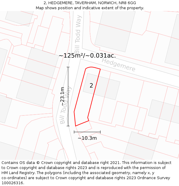 2, HEDGEMERE, TAVERHAM, NORWICH, NR8 6GG: Plot and title map
