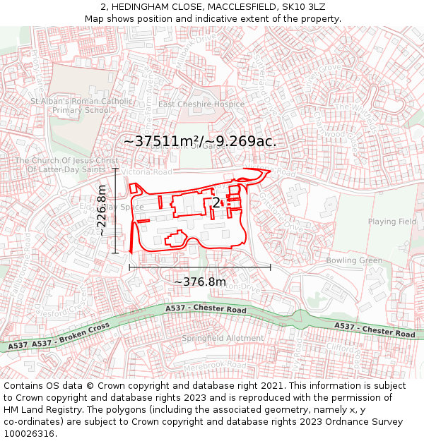 2, HEDINGHAM CLOSE, MACCLESFIELD, SK10 3LZ: Plot and title map