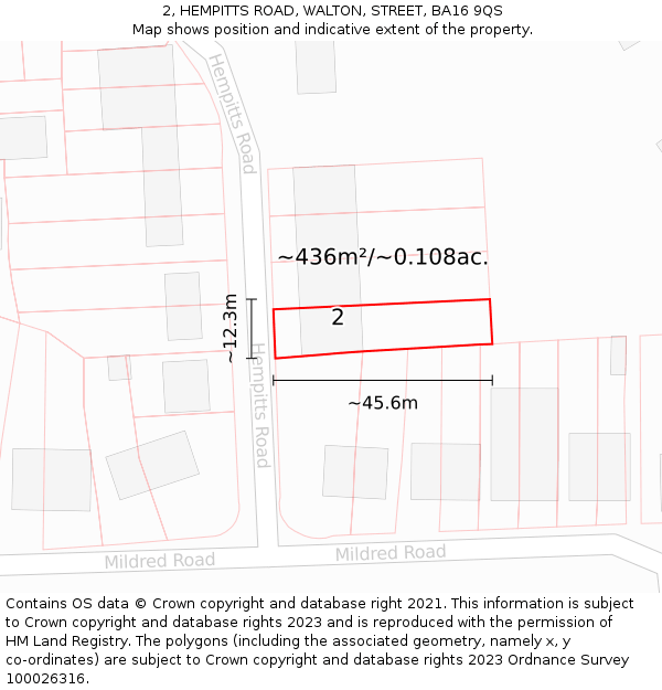 2, HEMPITTS ROAD, WALTON, STREET, BA16 9QS: Plot and title map