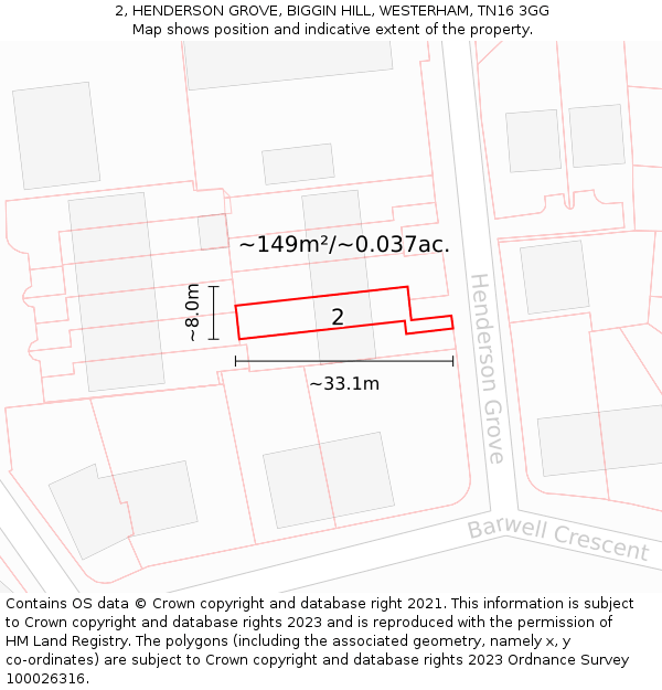 2, HENDERSON GROVE, BIGGIN HILL, WESTERHAM, TN16 3GG: Plot and title map