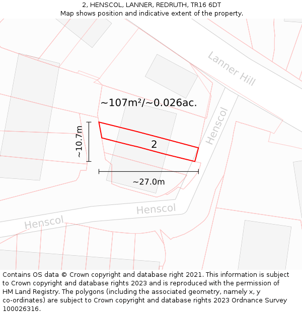 2, HENSCOL, LANNER, REDRUTH, TR16 6DT: Plot and title map
