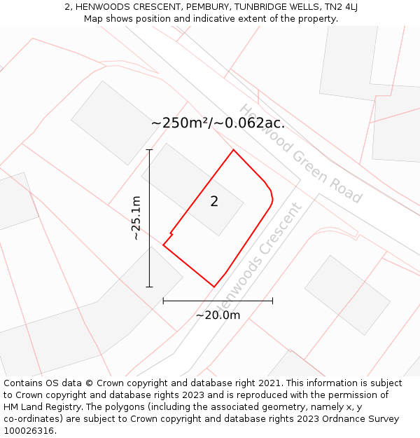2, HENWOODS CRESCENT, PEMBURY, TUNBRIDGE WELLS, TN2 4LJ: Plot and title map