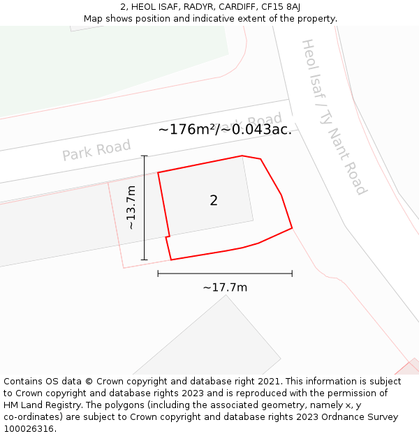 2, HEOL ISAF, RADYR, CARDIFF, CF15 8AJ: Plot and title map