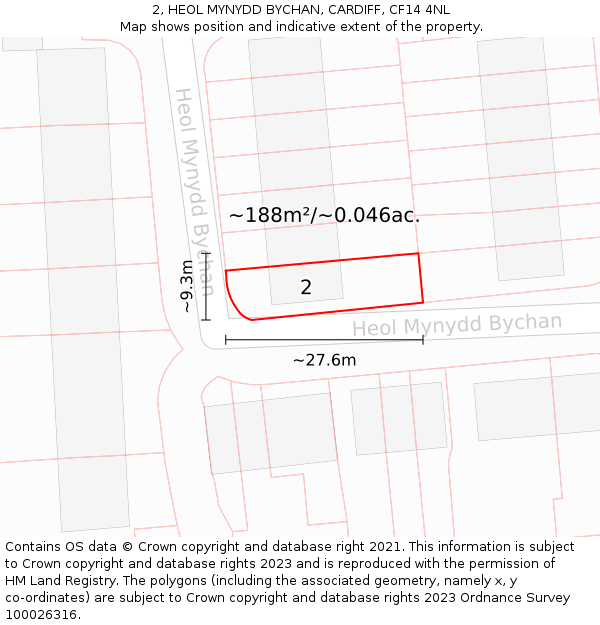 2, HEOL MYNYDD BYCHAN, CARDIFF, CF14 4NL: Plot and title map