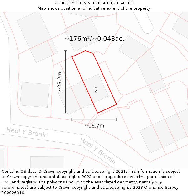 2, HEOL Y BRENIN, PENARTH, CF64 3HR: Plot and title map