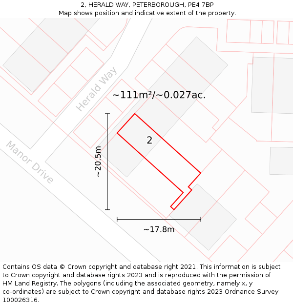 2, HERALD WAY, PETERBOROUGH, PE4 7BP: Plot and title map