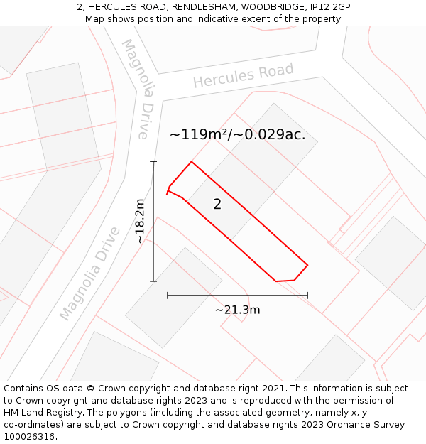2, HERCULES ROAD, RENDLESHAM, WOODBRIDGE, IP12 2GP: Plot and title map