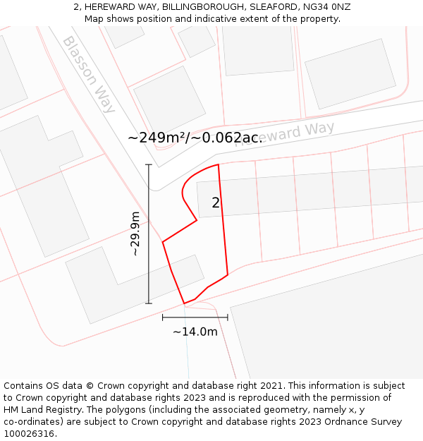 2, HEREWARD WAY, BILLINGBOROUGH, SLEAFORD, NG34 0NZ: Plot and title map