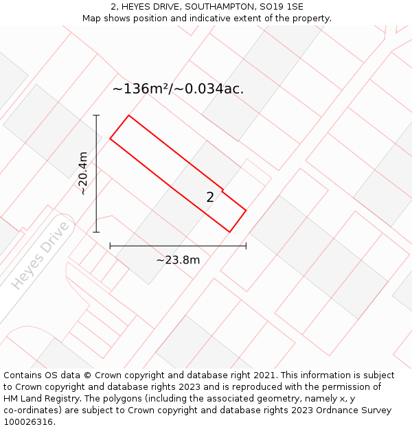 2, HEYES DRIVE, SOUTHAMPTON, SO19 1SE: Plot and title map