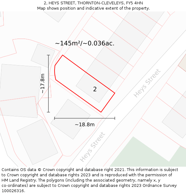 2, HEYS STREET, THORNTON-CLEVELEYS, FY5 4HN: Plot and title map