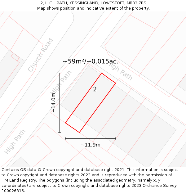 2, HIGH PATH, KESSINGLAND, LOWESTOFT, NR33 7RS: Plot and title map