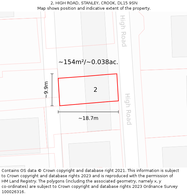 2, HIGH ROAD, STANLEY, CROOK, DL15 9SN: Plot and title map