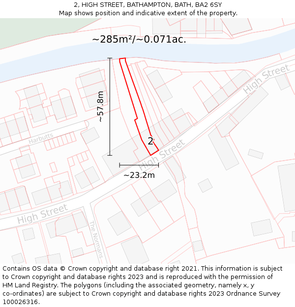 2, HIGH STREET, BATHAMPTON, BATH, BA2 6SY: Plot and title map