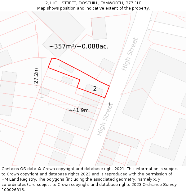 2, HIGH STREET, DOSTHILL, TAMWORTH, B77 1LF: Plot and title map