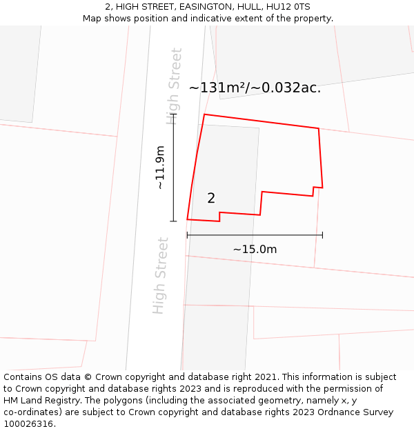 2, HIGH STREET, EASINGTON, HULL, HU12 0TS: Plot and title map