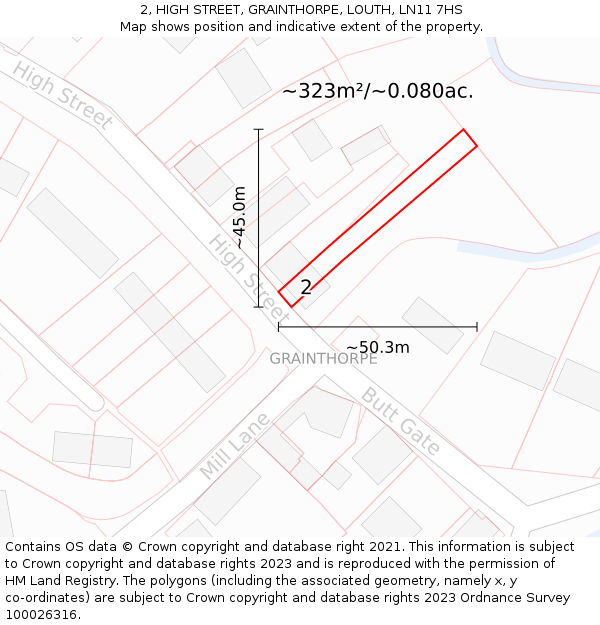 2, HIGH STREET, GRAINTHORPE, LOUTH, LN11 7HS: Plot and title map