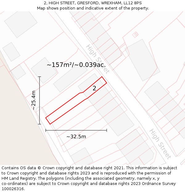 2, HIGH STREET, GRESFORD, WREXHAM, LL12 8PS: Plot and title map
