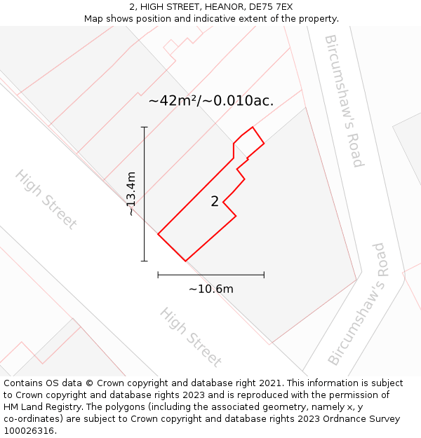 2, HIGH STREET, HEANOR, DE75 7EX: Plot and title map