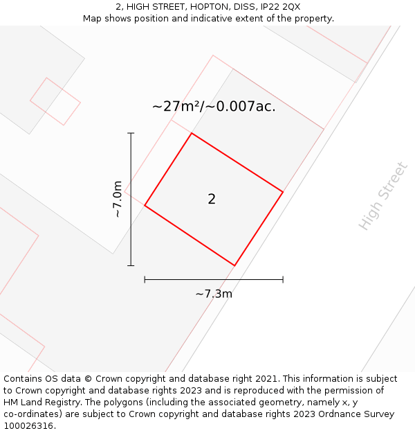 2, HIGH STREET, HOPTON, DISS, IP22 2QX: Plot and title map