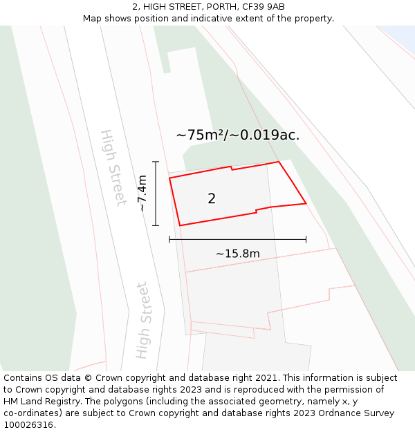 2, HIGH STREET, PORTH, CF39 9AB: Plot and title map