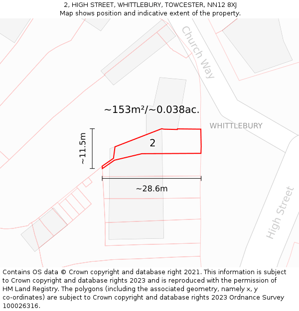 2, HIGH STREET, WHITTLEBURY, TOWCESTER, NN12 8XJ: Plot and title map