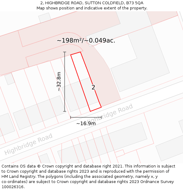2, HIGHBRIDGE ROAD, SUTTON COLDFIELD, B73 5QA: Plot and title map
