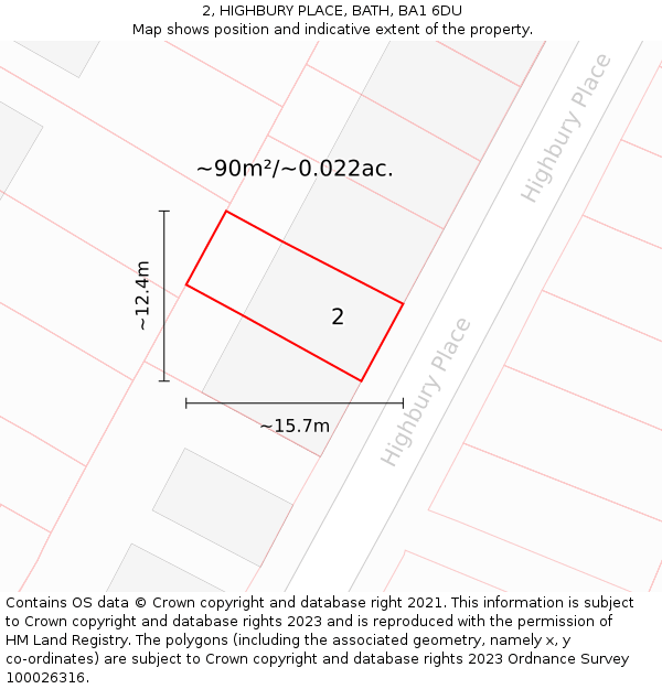 2, HIGHBURY PLACE, BATH, BA1 6DU: Plot and title map