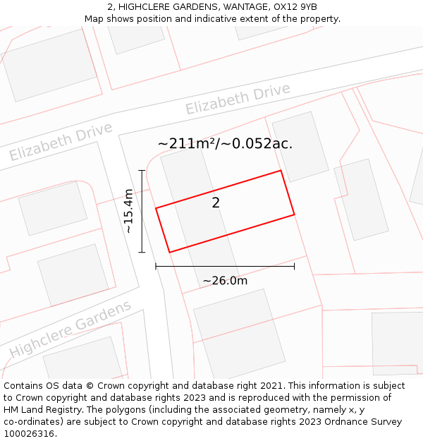 2, HIGHCLERE GARDENS, WANTAGE, OX12 9YB: Plot and title map