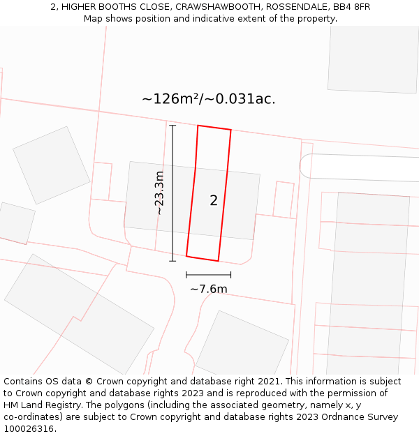 2, HIGHER BOOTHS CLOSE, CRAWSHAWBOOTH, ROSSENDALE, BB4 8FR: Plot and title map