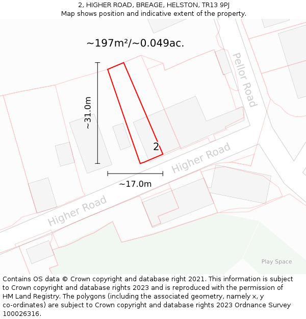 2, HIGHER ROAD, BREAGE, HELSTON, TR13 9PJ: Plot and title map