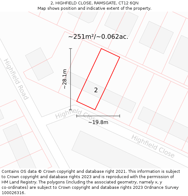 2, HIGHFIELD CLOSE, RAMSGATE, CT12 6QN: Plot and title map