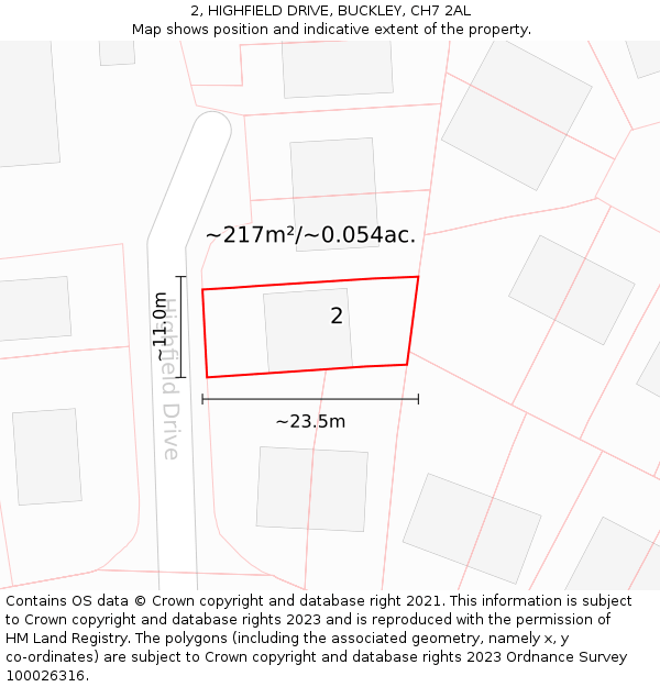 2, HIGHFIELD DRIVE, BUCKLEY, CH7 2AL: Plot and title map