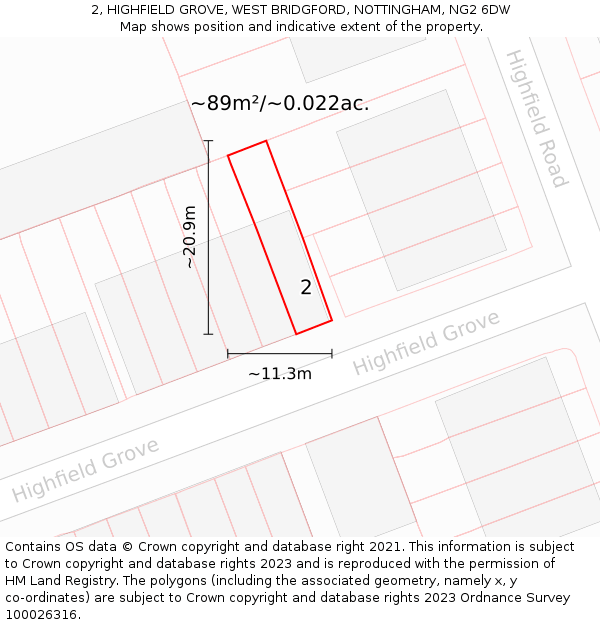 2, HIGHFIELD GROVE, WEST BRIDGFORD, NOTTINGHAM, NG2 6DW: Plot and title map