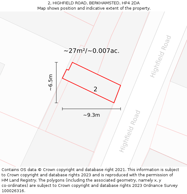 2, HIGHFIELD ROAD, BERKHAMSTED, HP4 2DA: Plot and title map