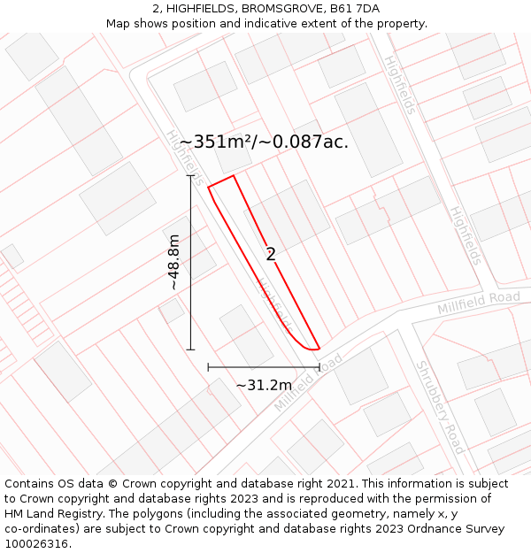 2, HIGHFIELDS, BROMSGROVE, B61 7DA: Plot and title map