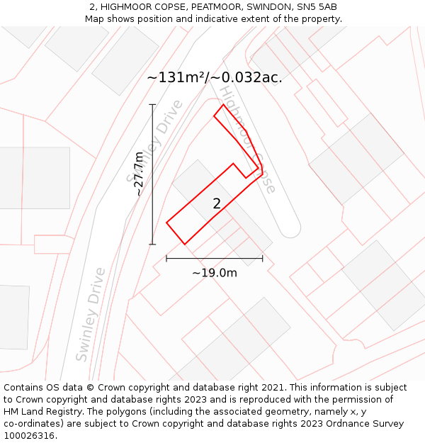 2, HIGHMOOR COPSE, PEATMOOR, SWINDON, SN5 5AB: Plot and title map