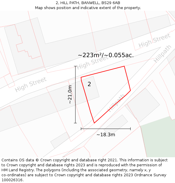 2, HILL PATH, BANWELL, BS29 6AB: Plot and title map