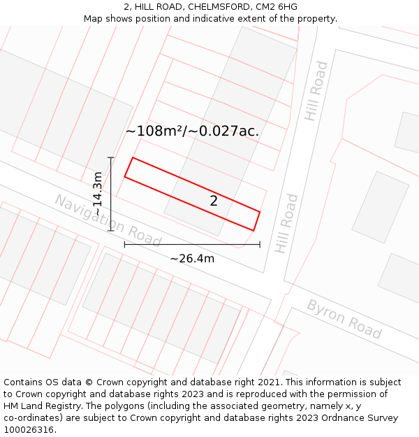 2, HILL ROAD, CHELMSFORD, CM2 6HG: Plot and title map