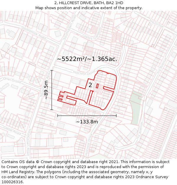 2, HILLCREST DRIVE, BATH, BA2 1HD: Plot and title map