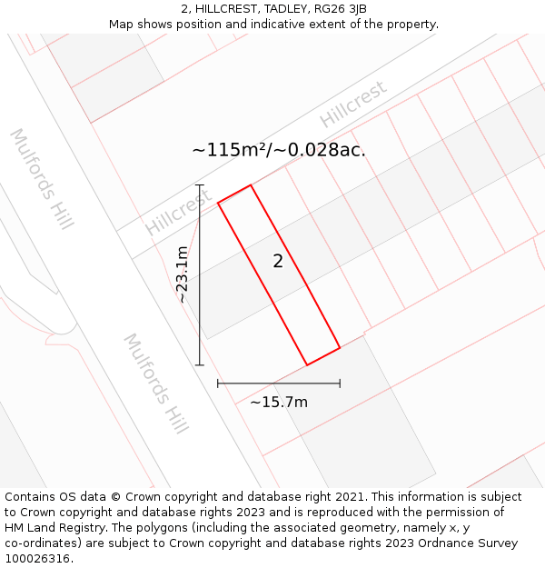 2, HILLCREST, TADLEY, RG26 3JB: Plot and title map