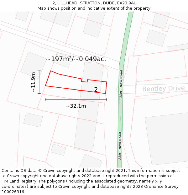 2, HILLHEAD, STRATTON, BUDE, EX23 9AL: Plot and title map