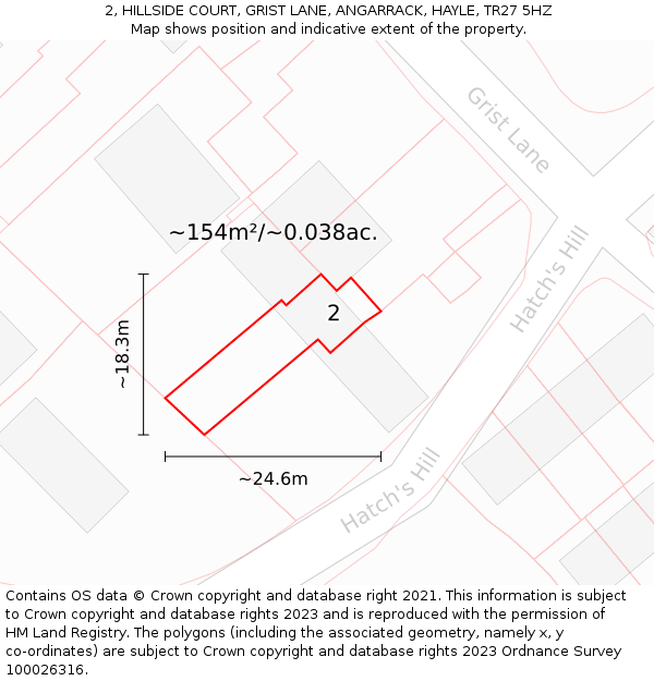 2, HILLSIDE COURT, GRIST LANE, ANGARRACK, HAYLE, TR27 5HZ: Plot and title map