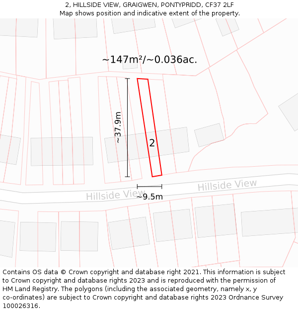 2, HILLSIDE VIEW, GRAIGWEN, PONTYPRIDD, CF37 2LF: Plot and title map